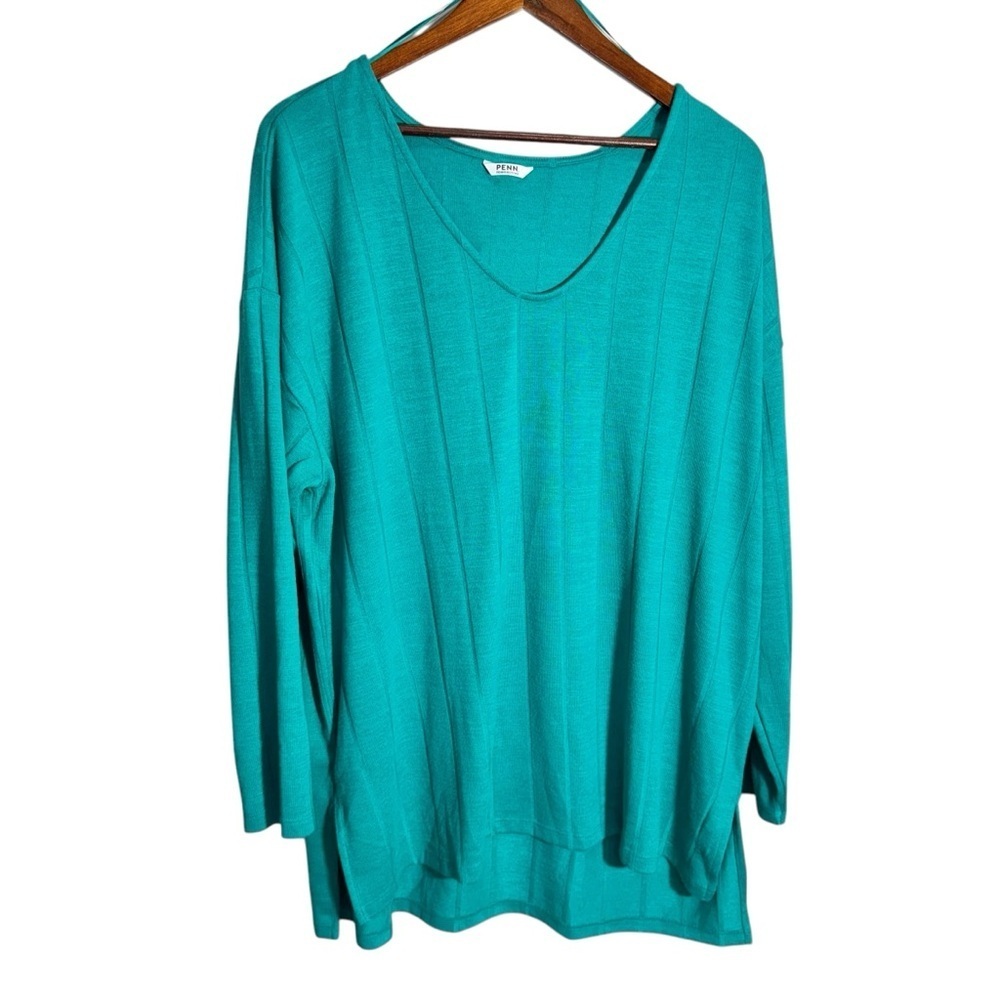 Pennington's Green Vneck Long Sleeve Lightweight Sweater Size 1x
